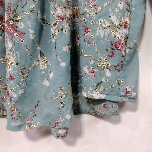 Sunday Seoul Floral Eyelet Babydoll Top Women's S Blue Artsy Cottagecore Retro - Picture 4 of 10